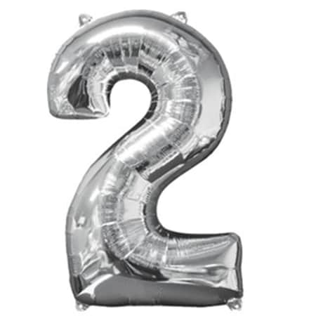 26 In. Number 2 Silver Super Shape Foil Balloons